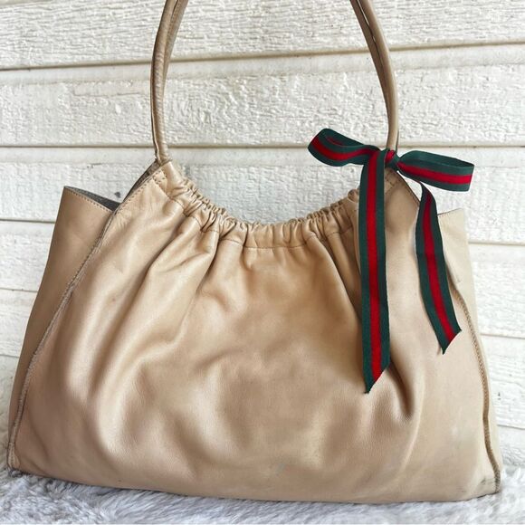 GUCCI Beige Y2K Vintage Slouchy Tote Drawstring Shoulder Bag Jackie Sherry Line - Picture 1 of 13